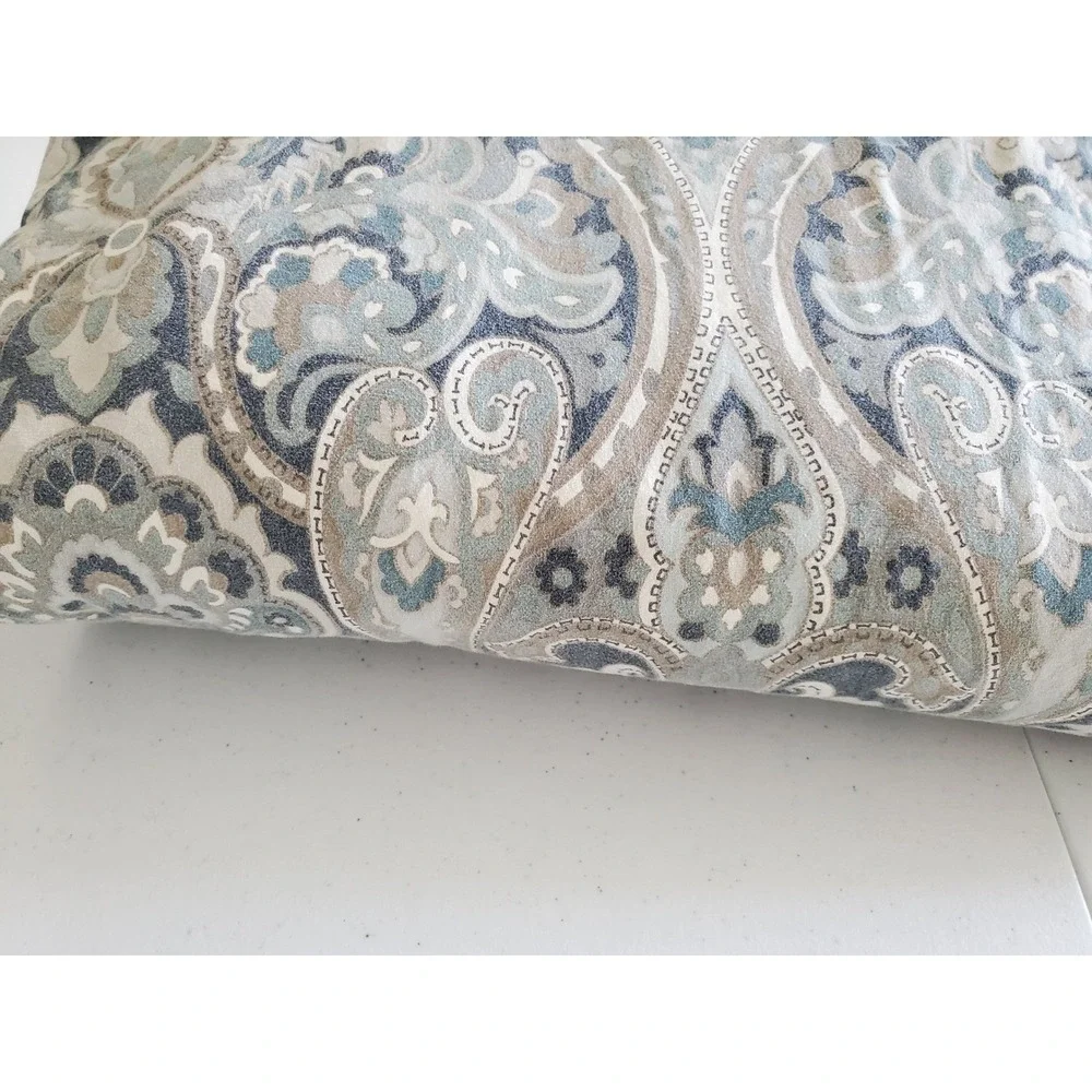 Pottery Barn King Duvet Cover Blue Grey Tan Paisley Medallion 100% Cotton - Picture 6 of 6